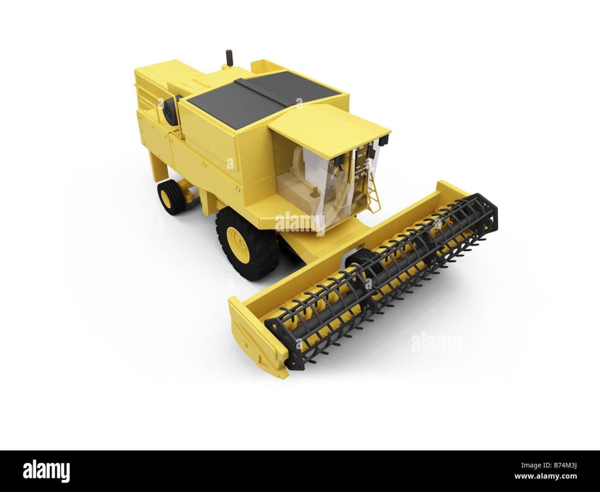 Комбайн желтый на белом фоне