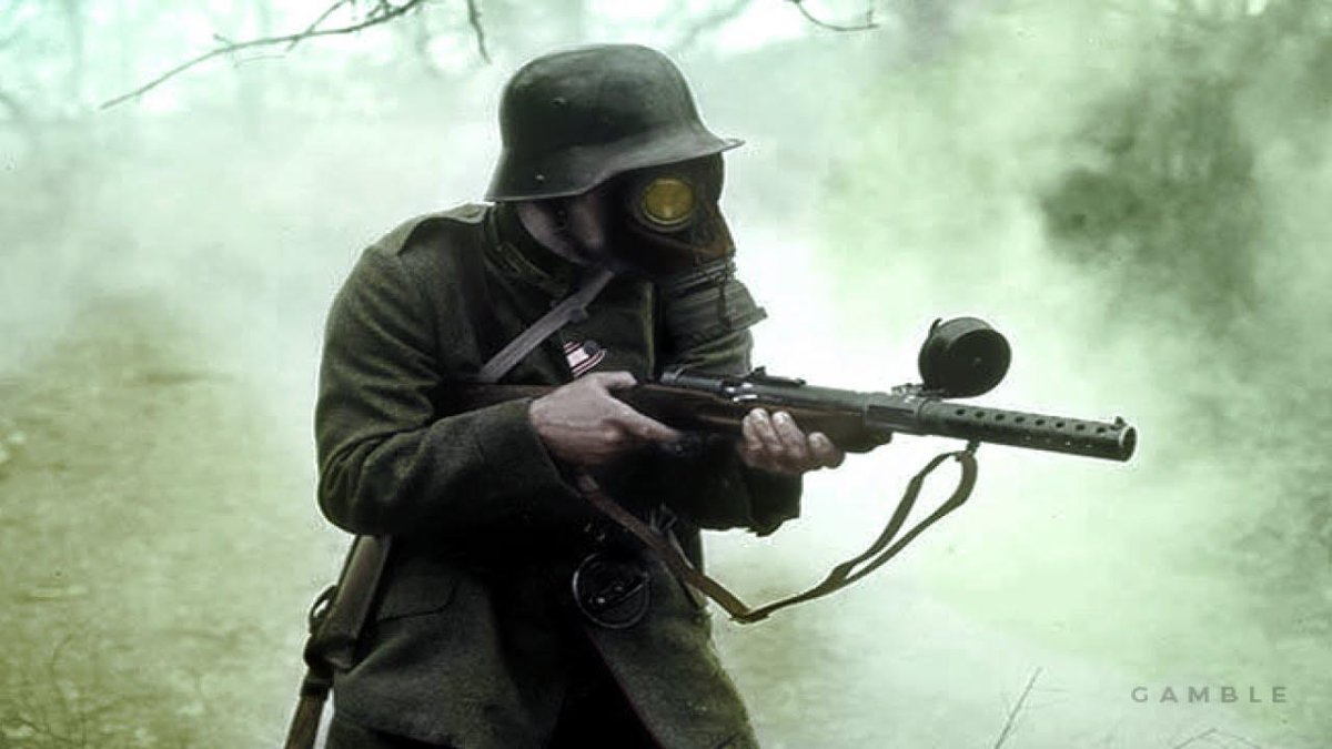 Немецкий солдат 1 мировой войны в противогазе