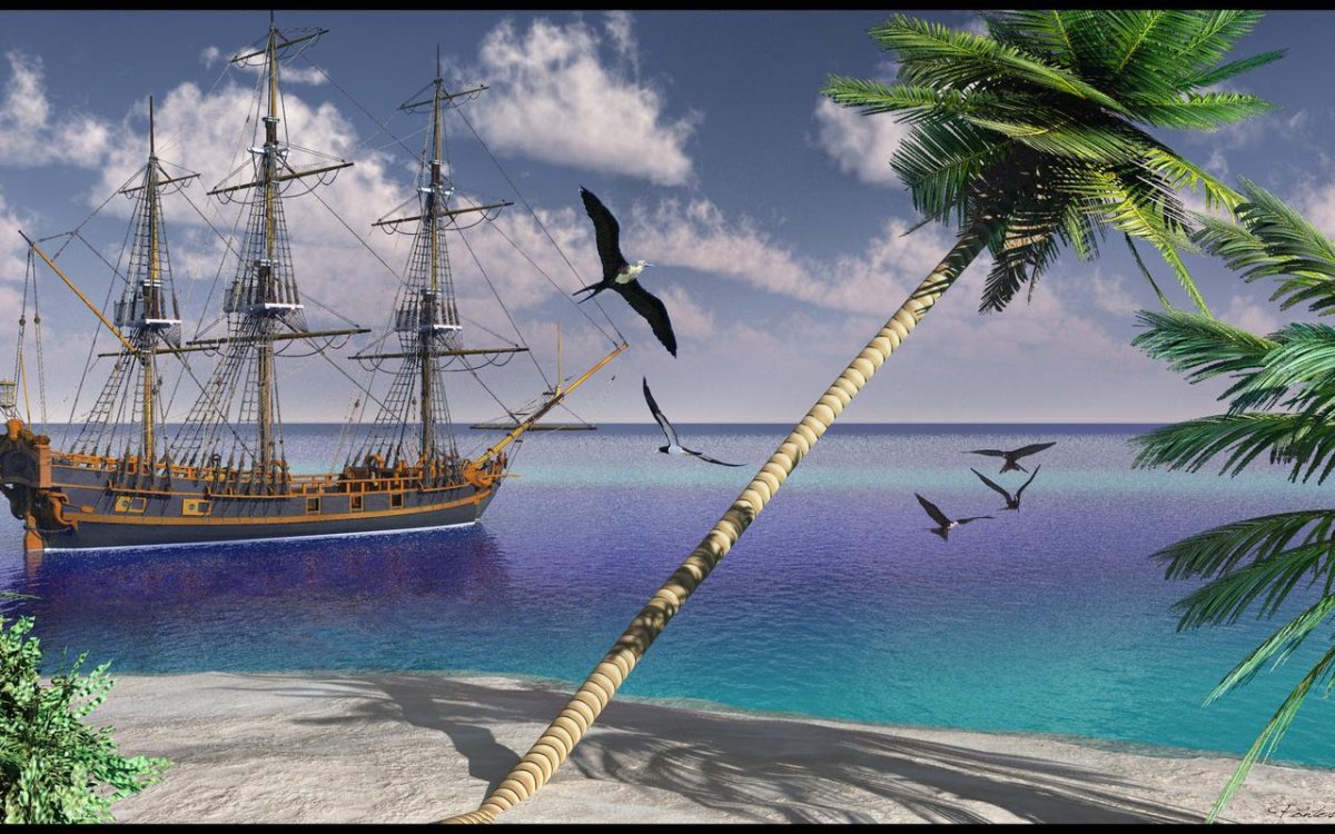 Морской пейзаж с кораблем