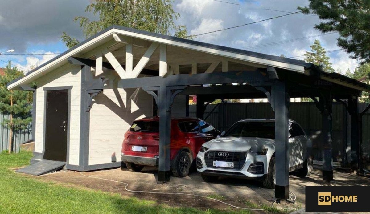 Навес для автомобиля из дерева