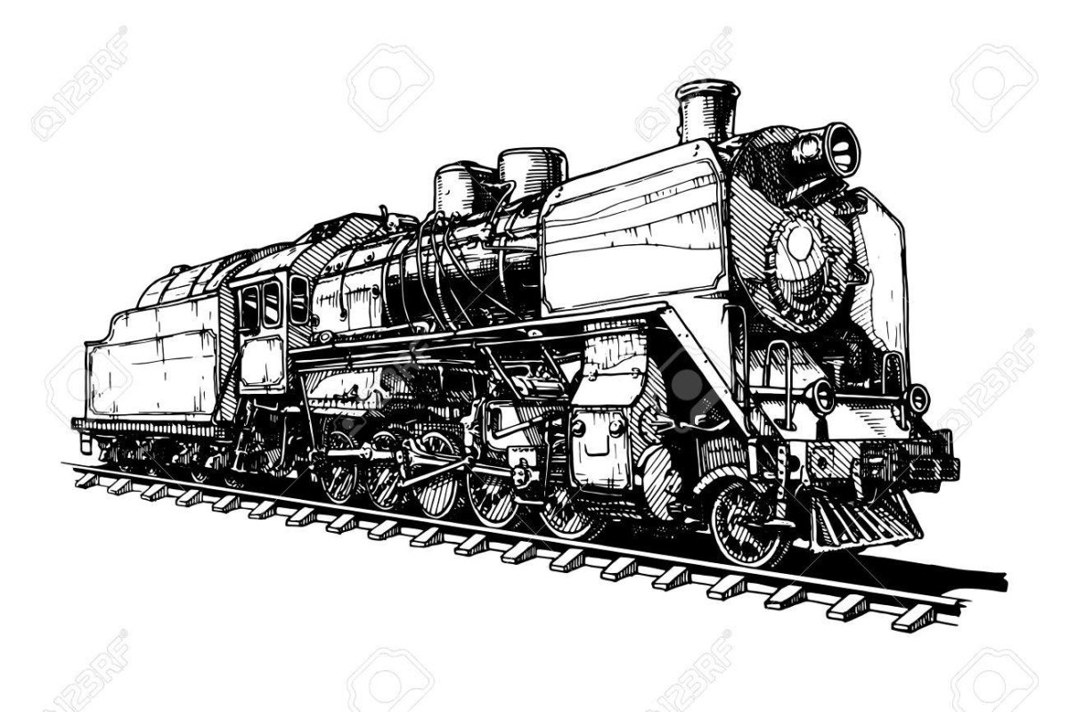 Паровоз гравюра