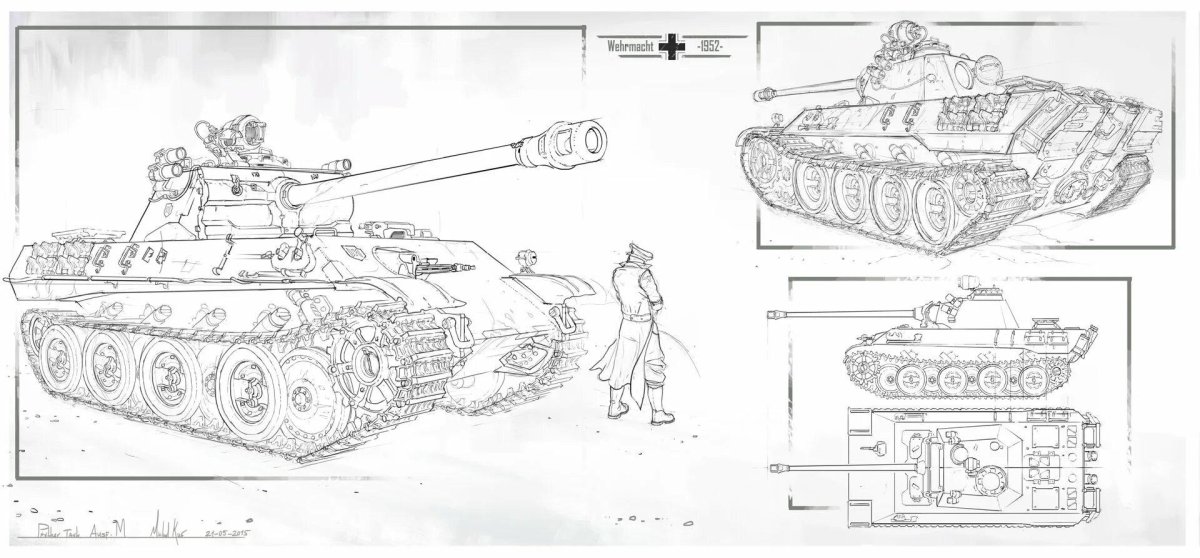 Раскраска немецкий танк пантера