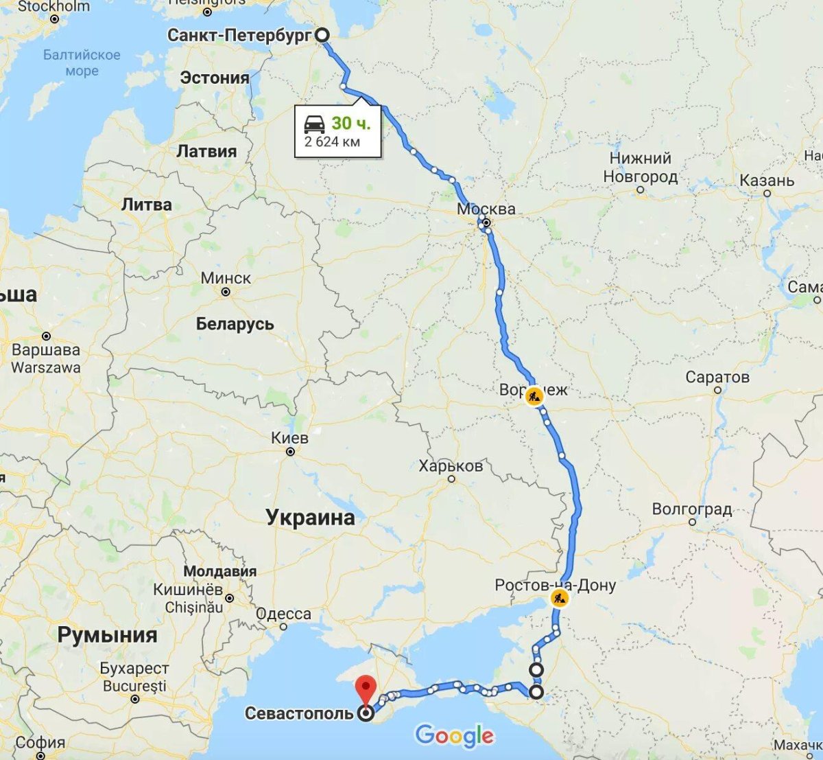 Маршрут поезда Санкт-Петербург Севастополь