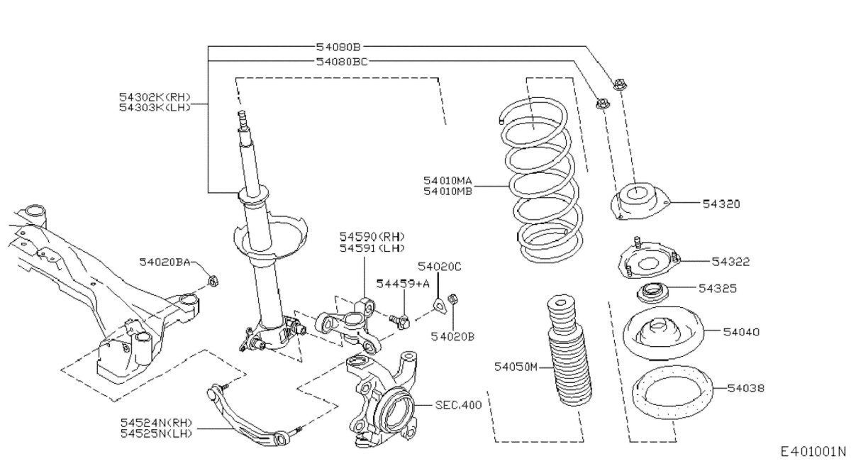 Схема передней стойки Nissan primera p11