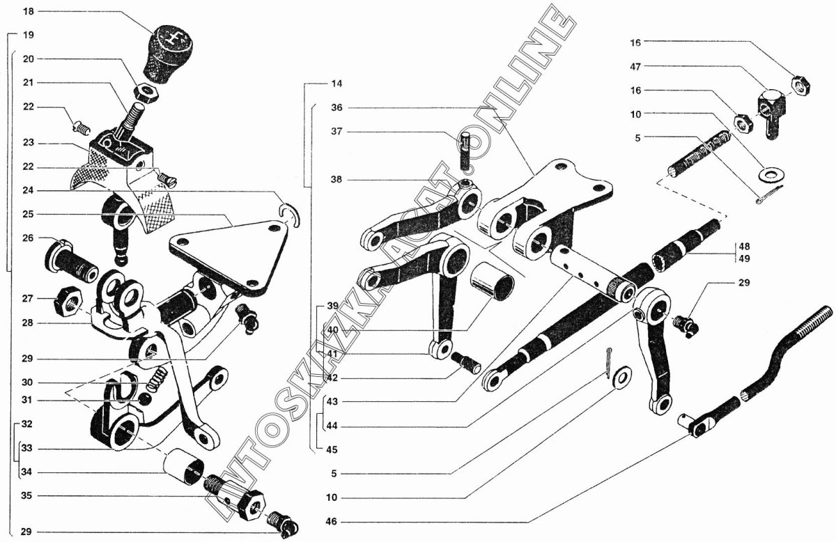 Привод рычага переключения КПП УАЗ 452 Буханка