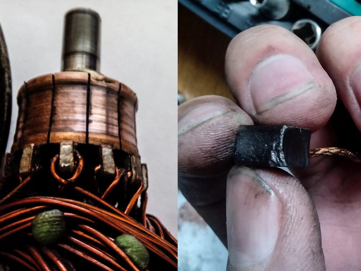 Изношенные щетки электродвигателя