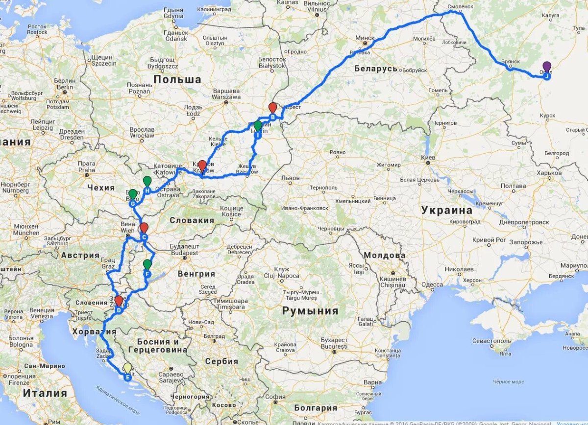 Путь Москва Париж на карте