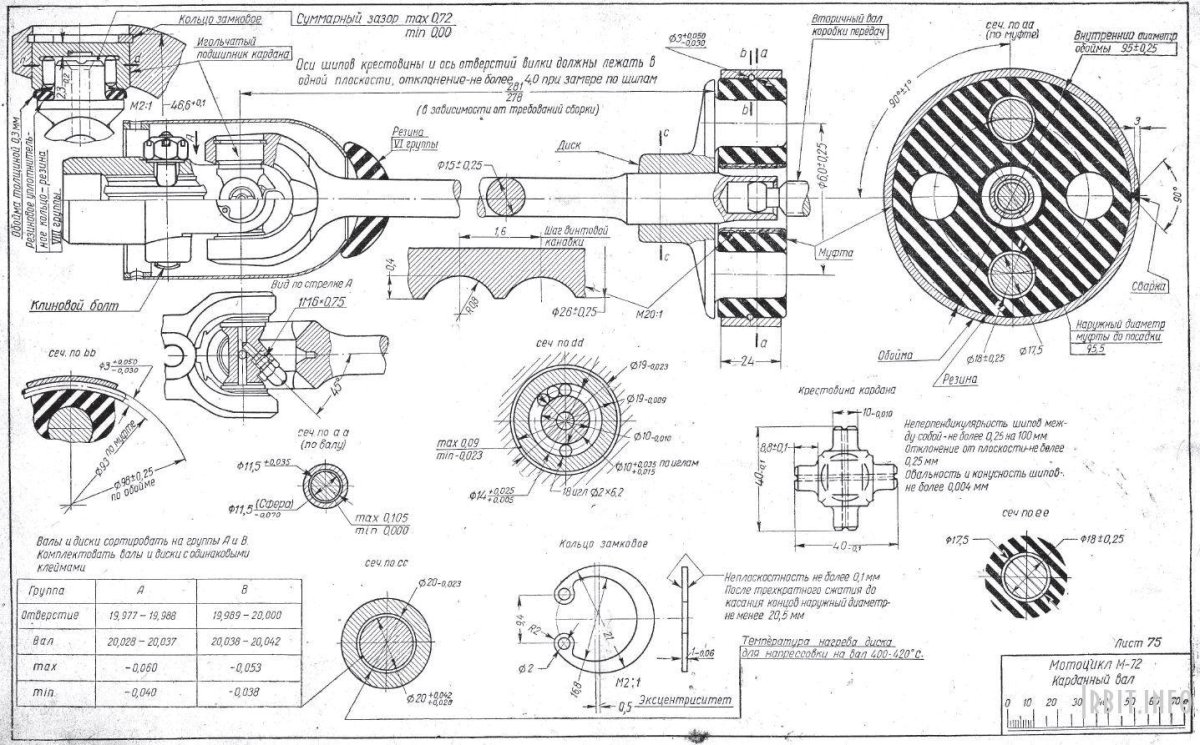 Муфта кардана Урал мотоцикл чертеж