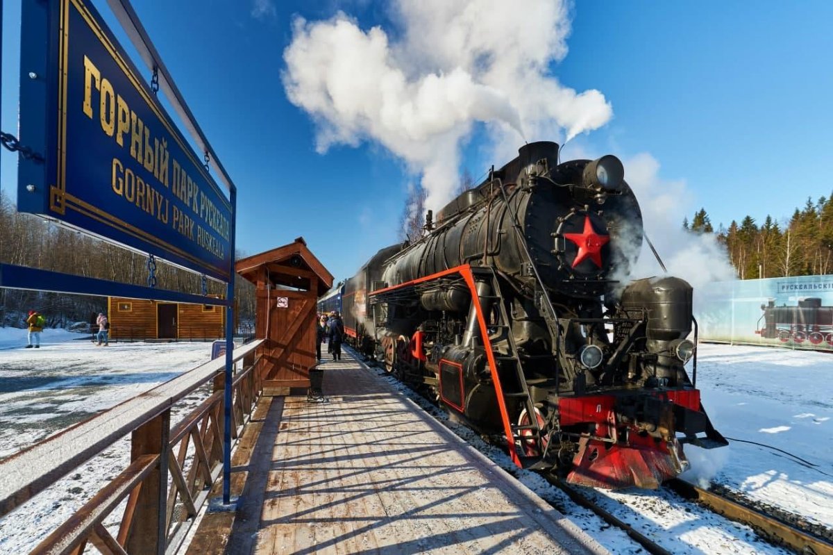 Рускеала горный парк ретро поезд