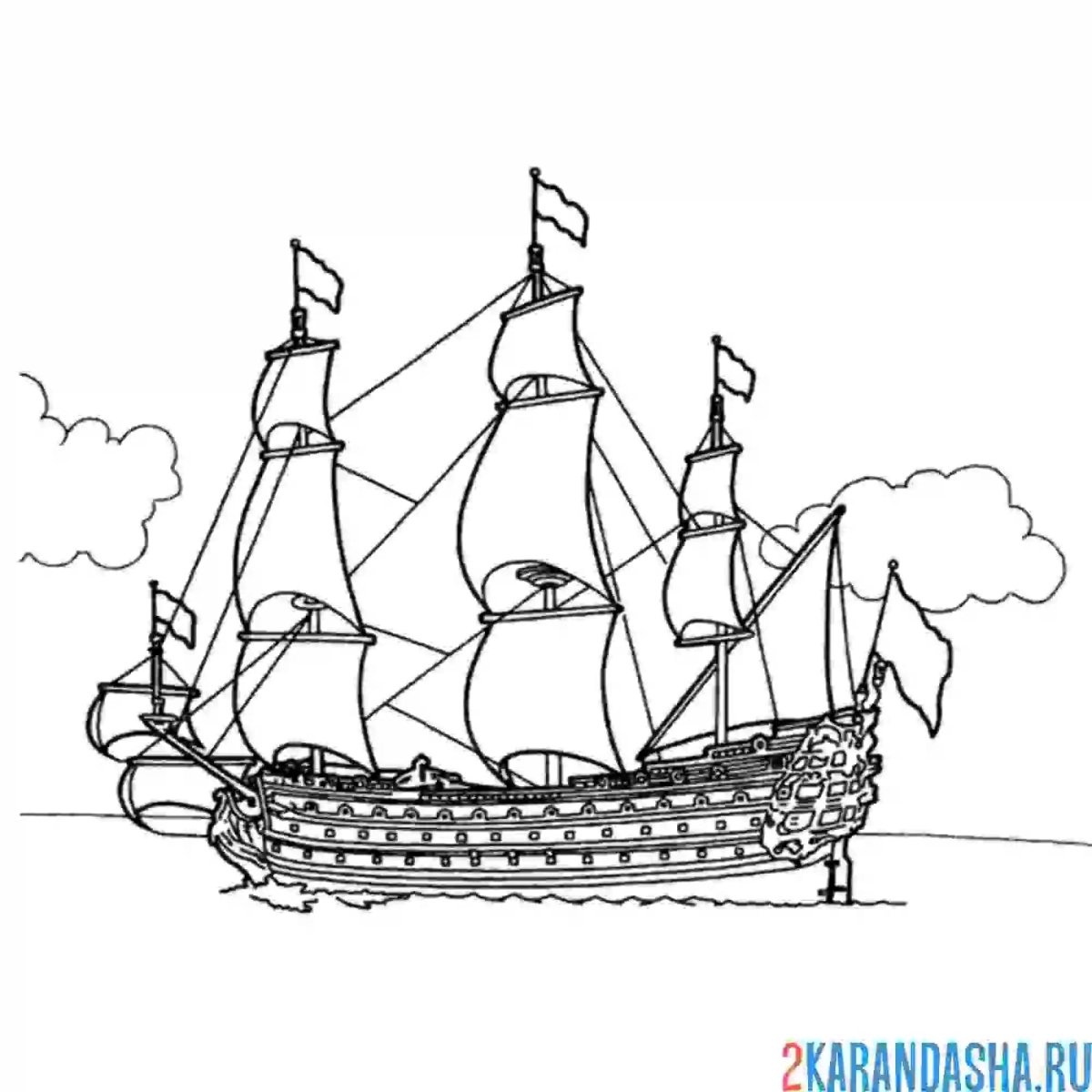 Корабль Петра первого рисунок сбоку