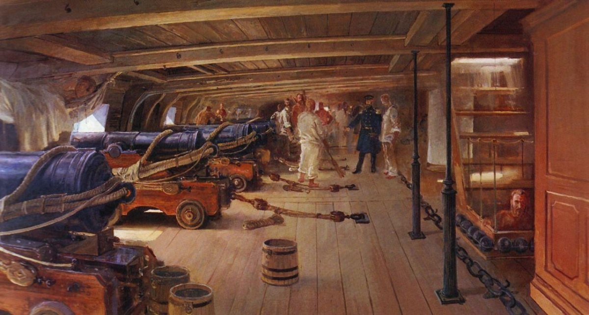 Батарейная палуба линейного корабля середины XIX века. С. В. пен