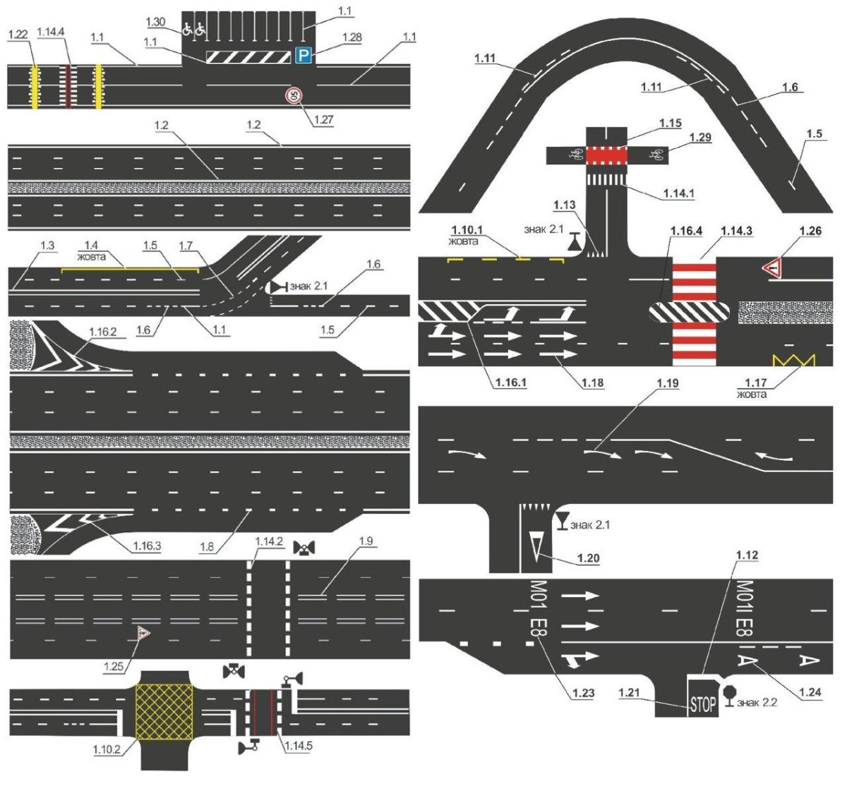 Линии дорожной разметки 1.1 ПДД