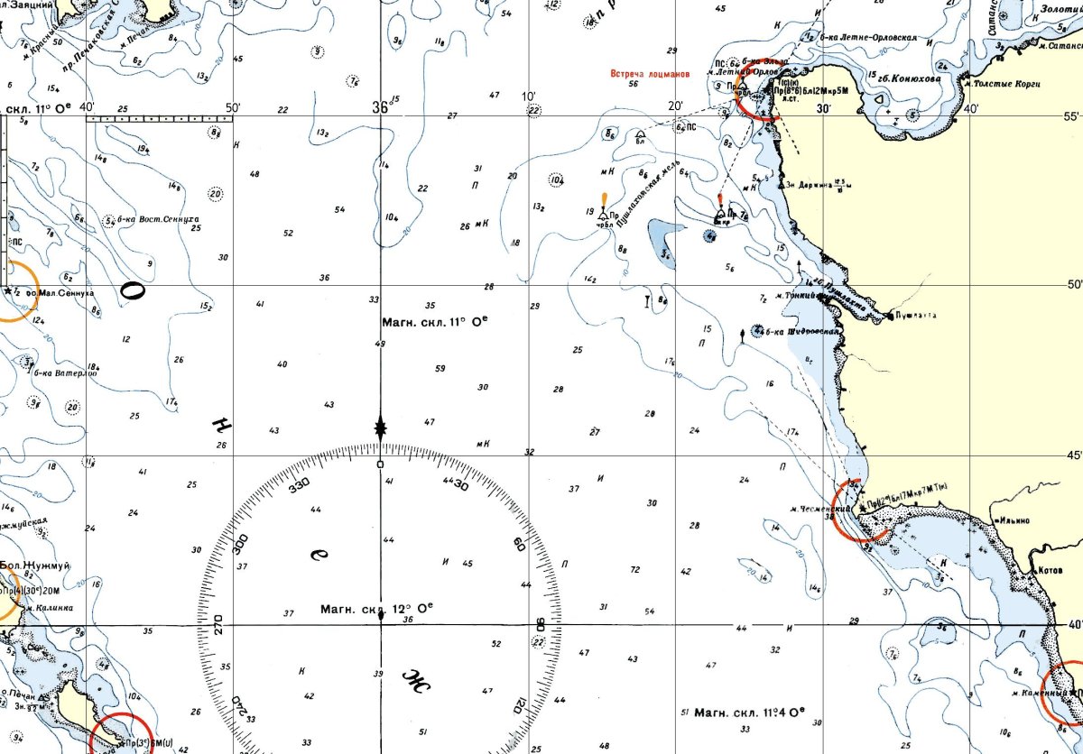 Карта глубин Онежского залива белого моря