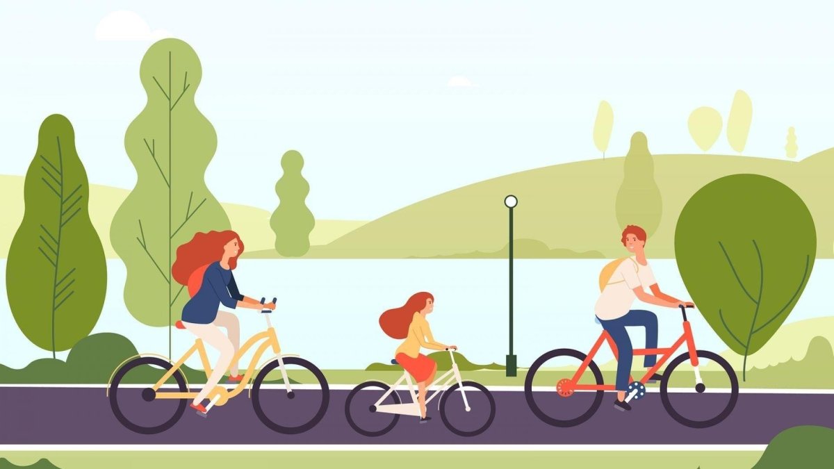 Семейные прогулки на велосипеде мультяшные