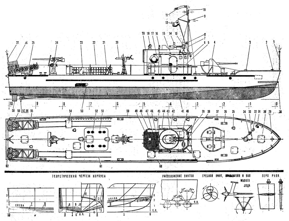 Бронированный морской охотник БМО проекта 194 чертежи
