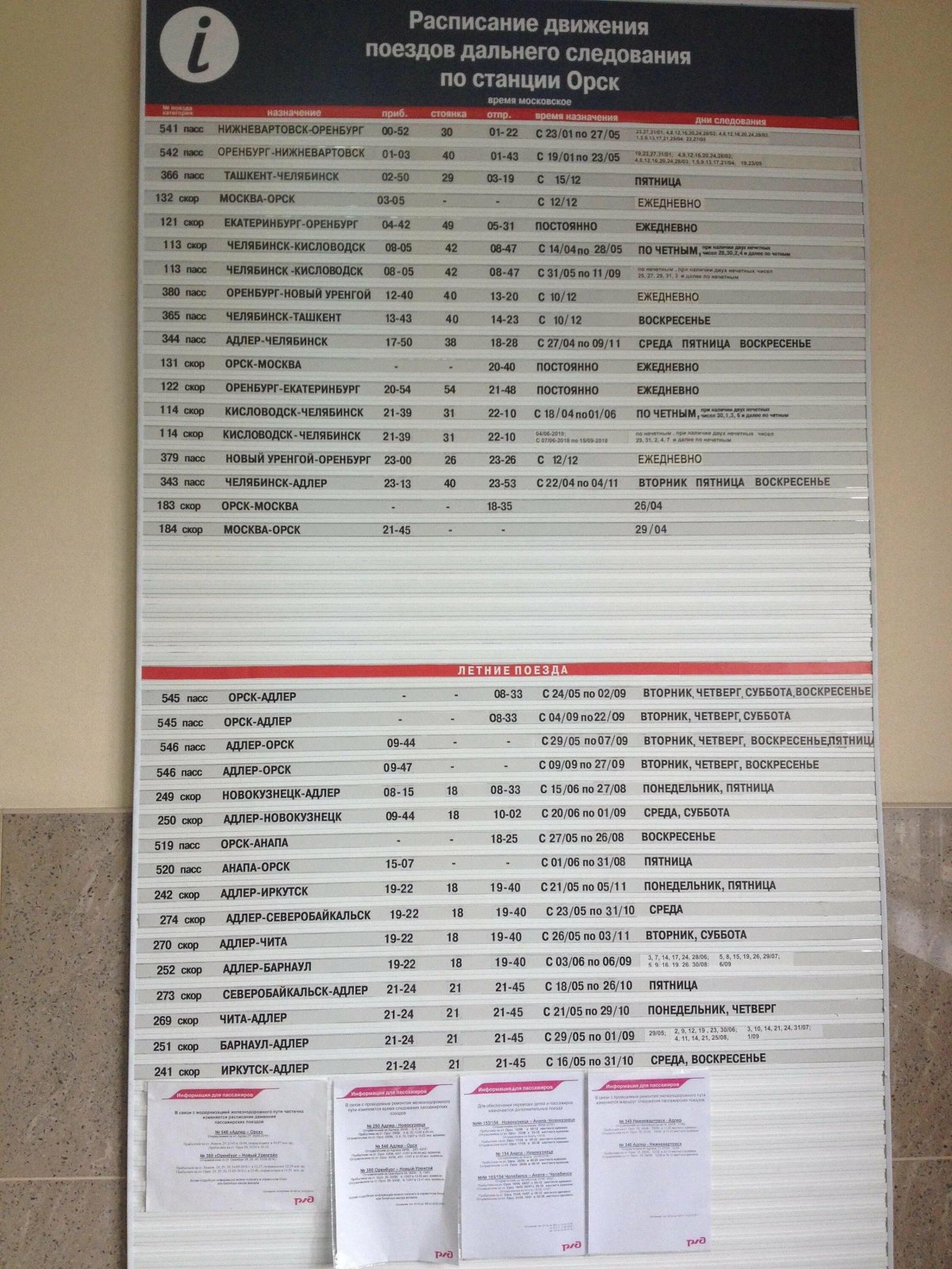 Москва-Орск поезд расписание