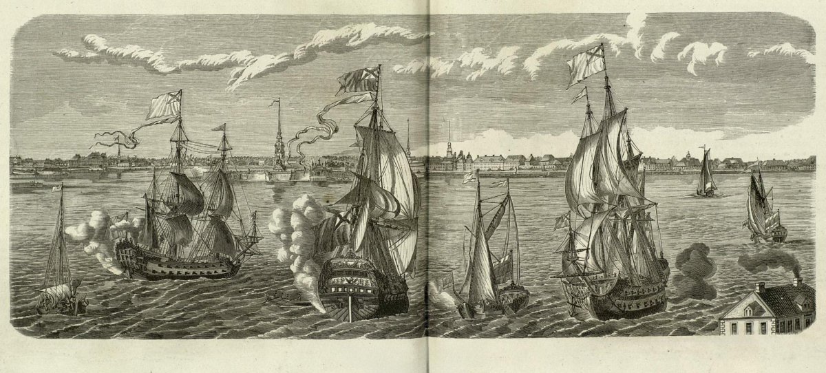 Линогравюра флот Петра