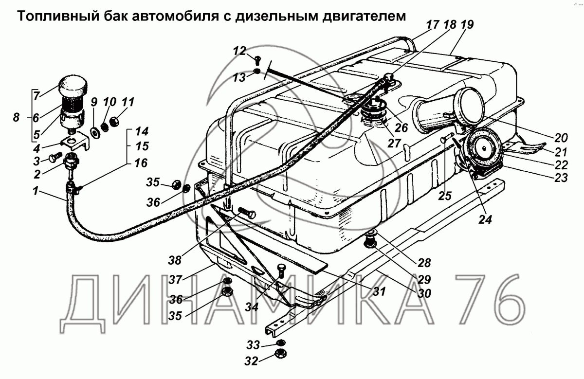 Трубки топливного бака ГАЗ 3309 схема