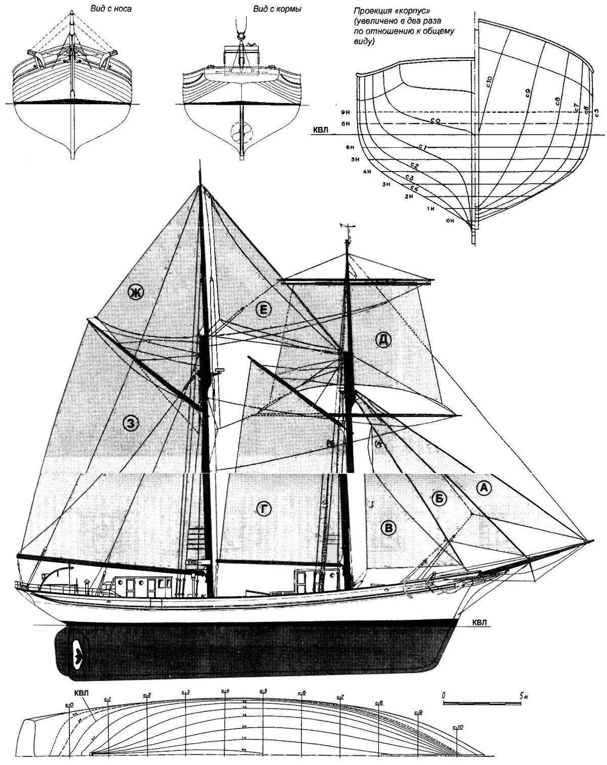 Двухмачтовая гафельная шхуна 18 века