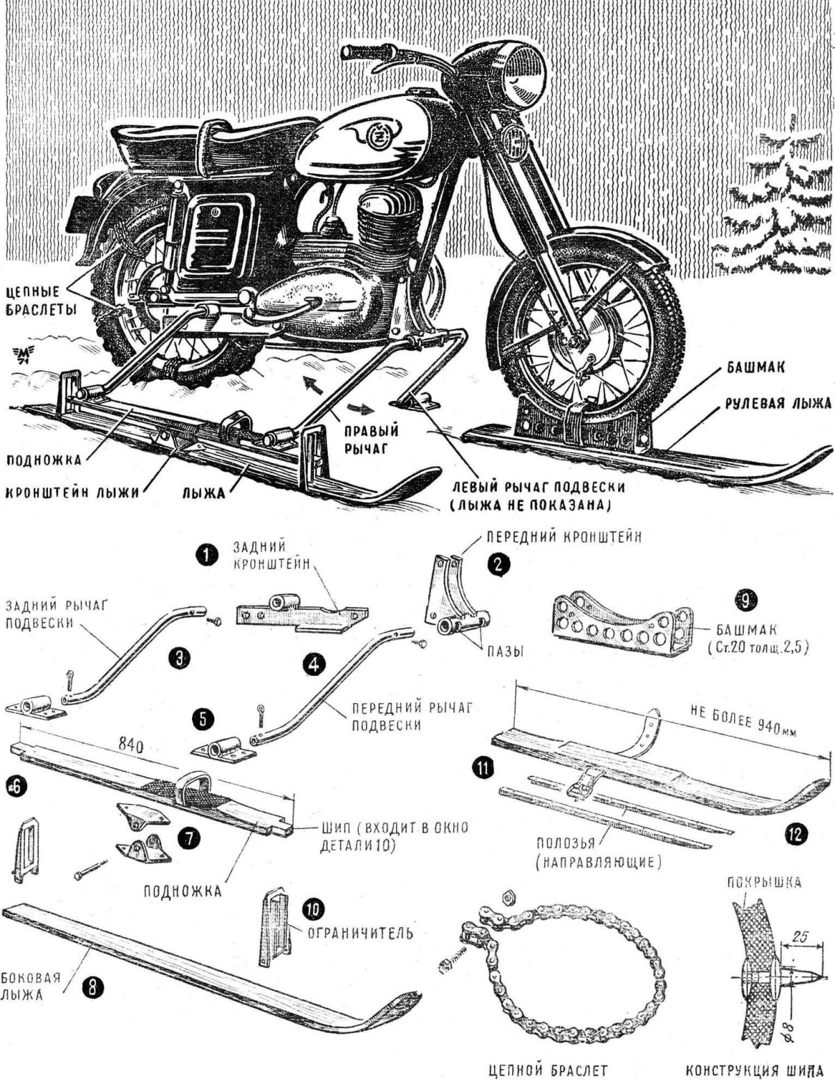 ИЖ С лыжами спереди вместо колеса