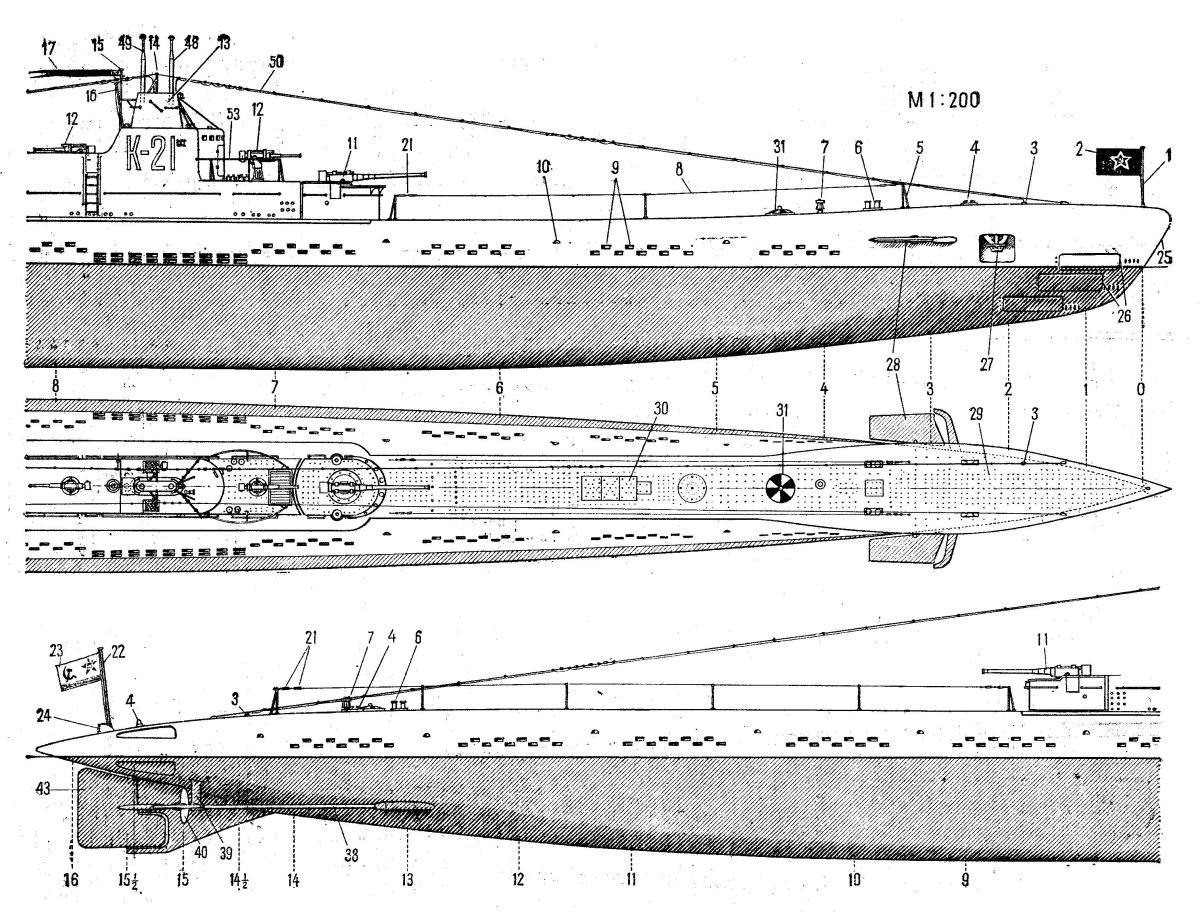 Крейсерская подлодка к-21 чертежи