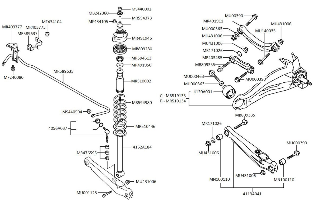 Передняя подвеска Mitsubishi Lancer 9 схема
