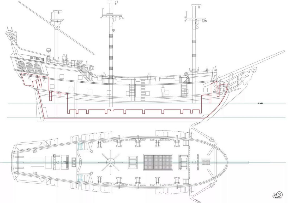 Чертеж корабля черная Жемчужина