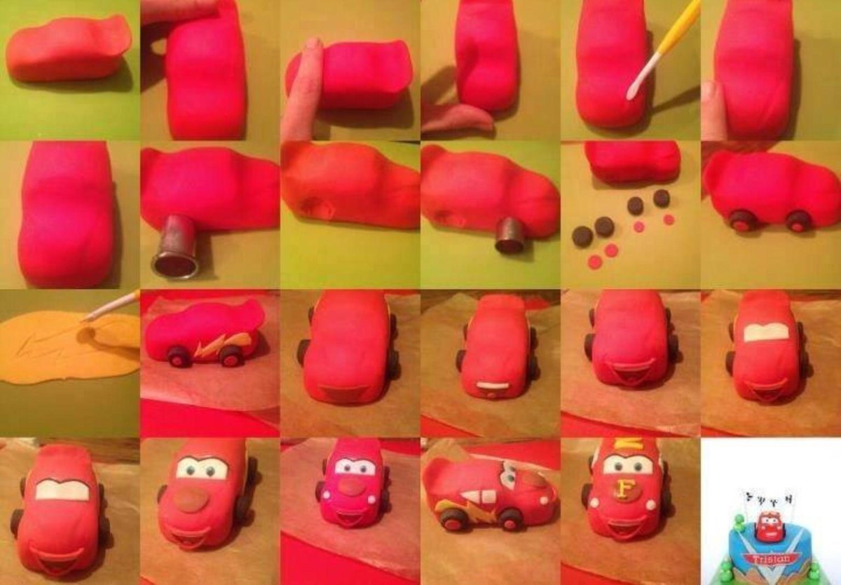 Молния Маккуин из пластилина пошагово