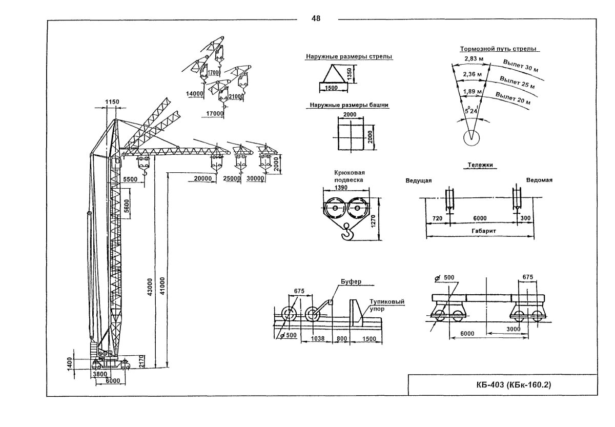 Кран КБ 403 чертеж габариты