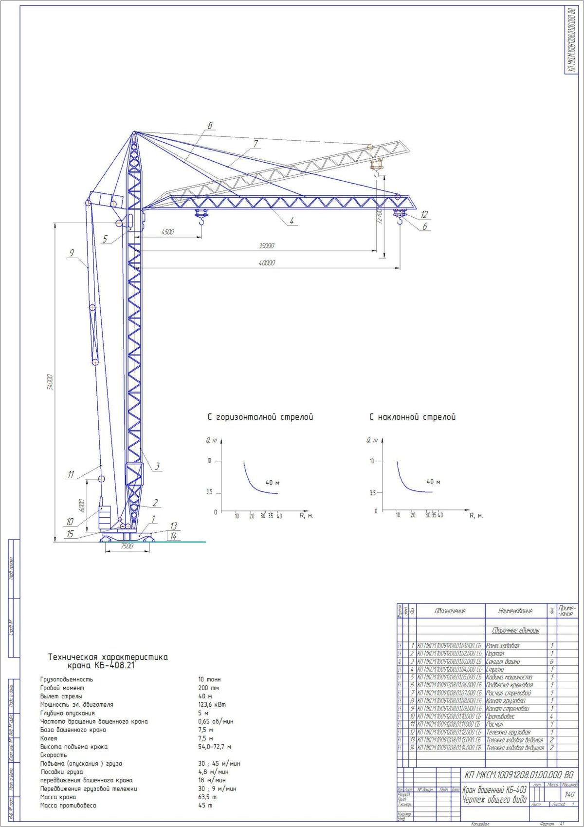 Кран башенный КБ 408 чертеж