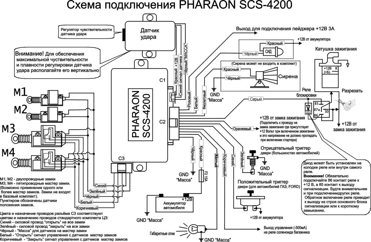 Сигнализация фараон SCS 5000 схема подключения