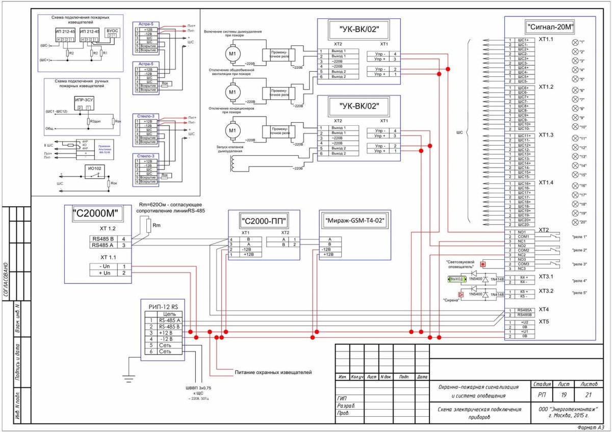 Схема расключения пожарной сигнализации