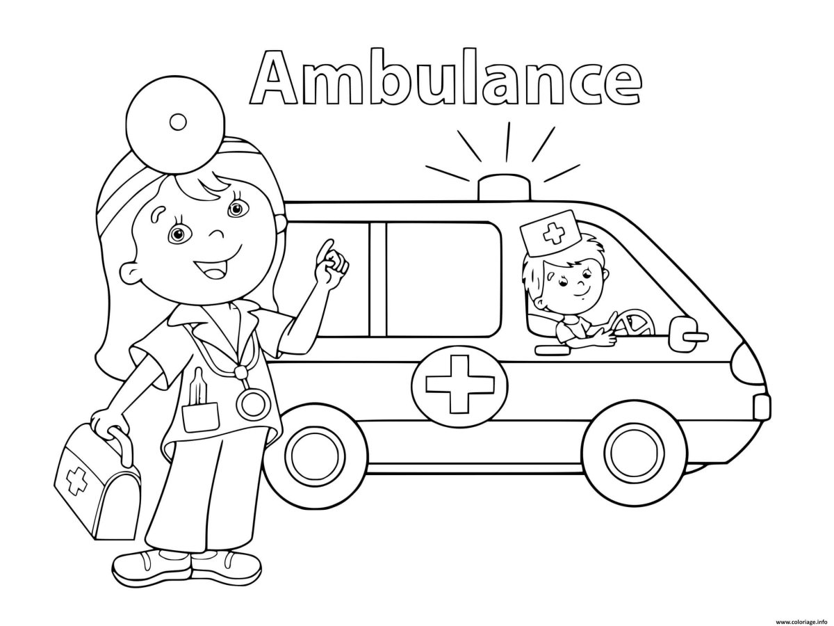 Раскраска профессия скорая для детей