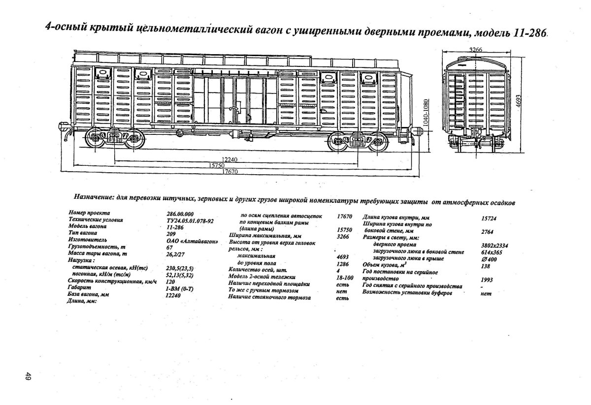 11-276 Крытый вагон характеристики