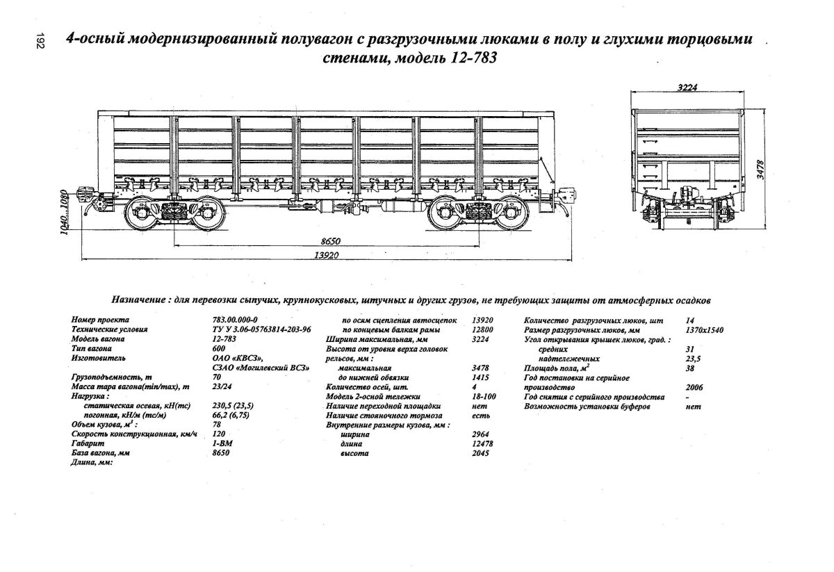 Рама 4-осный цельнометаллический полувагон модель 12-119