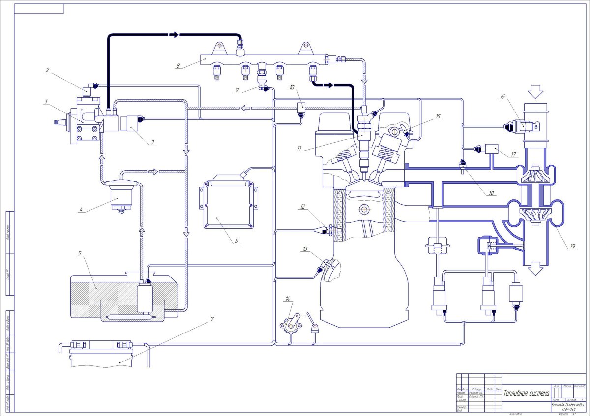 Система питания топливом КАМАЗ дизель чертеж