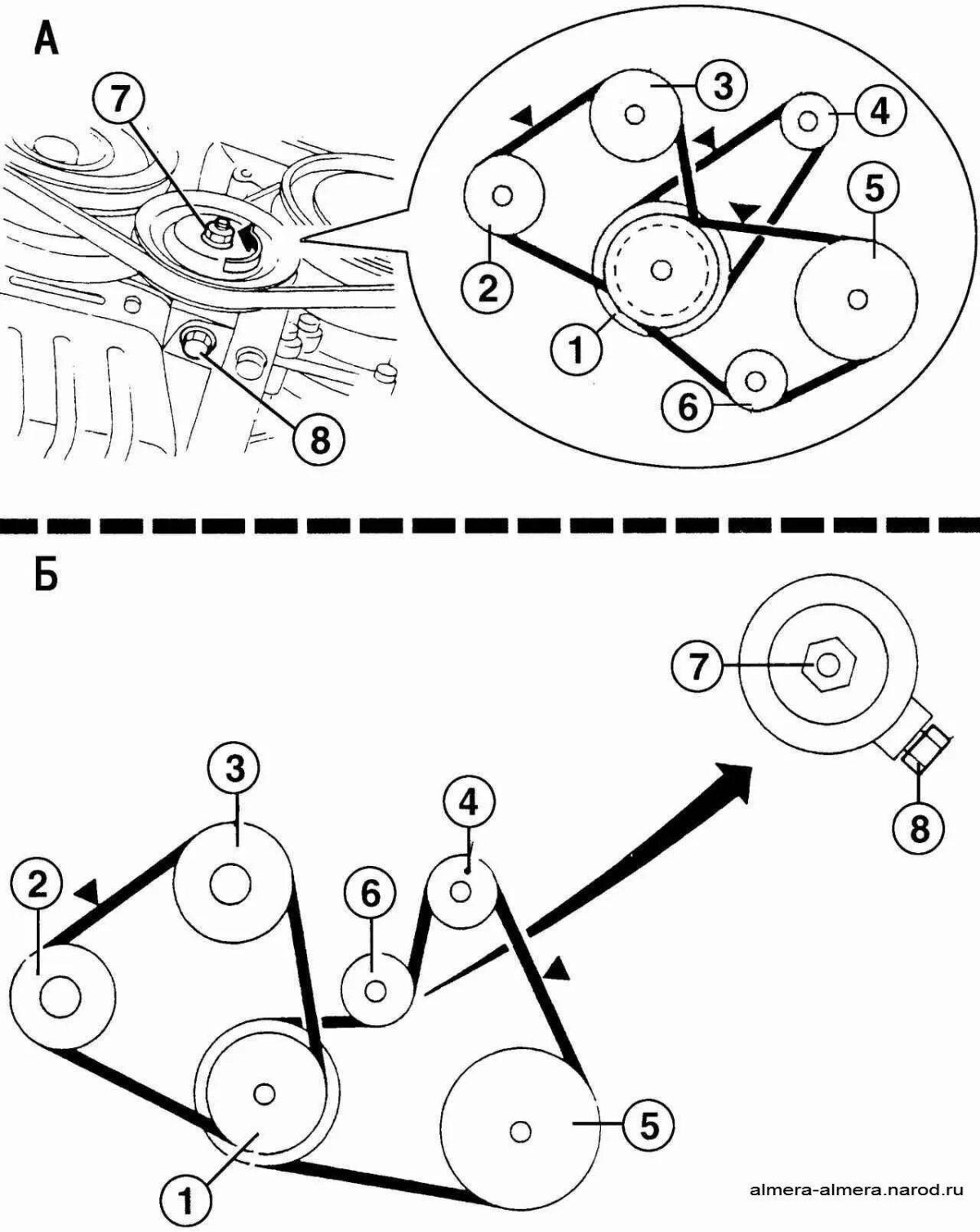 Ремень генератора Ниссан Альмера схема установки