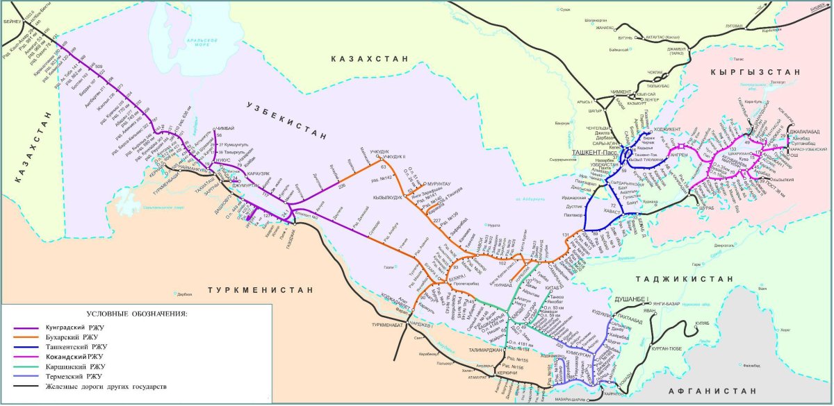 Узбекистан железная дорога карта