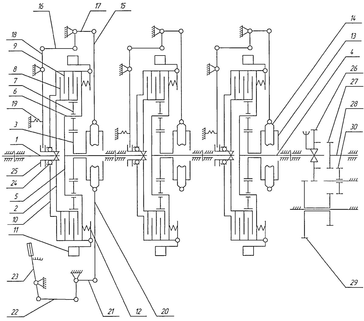 Схема четырехступенчатой коробки передач