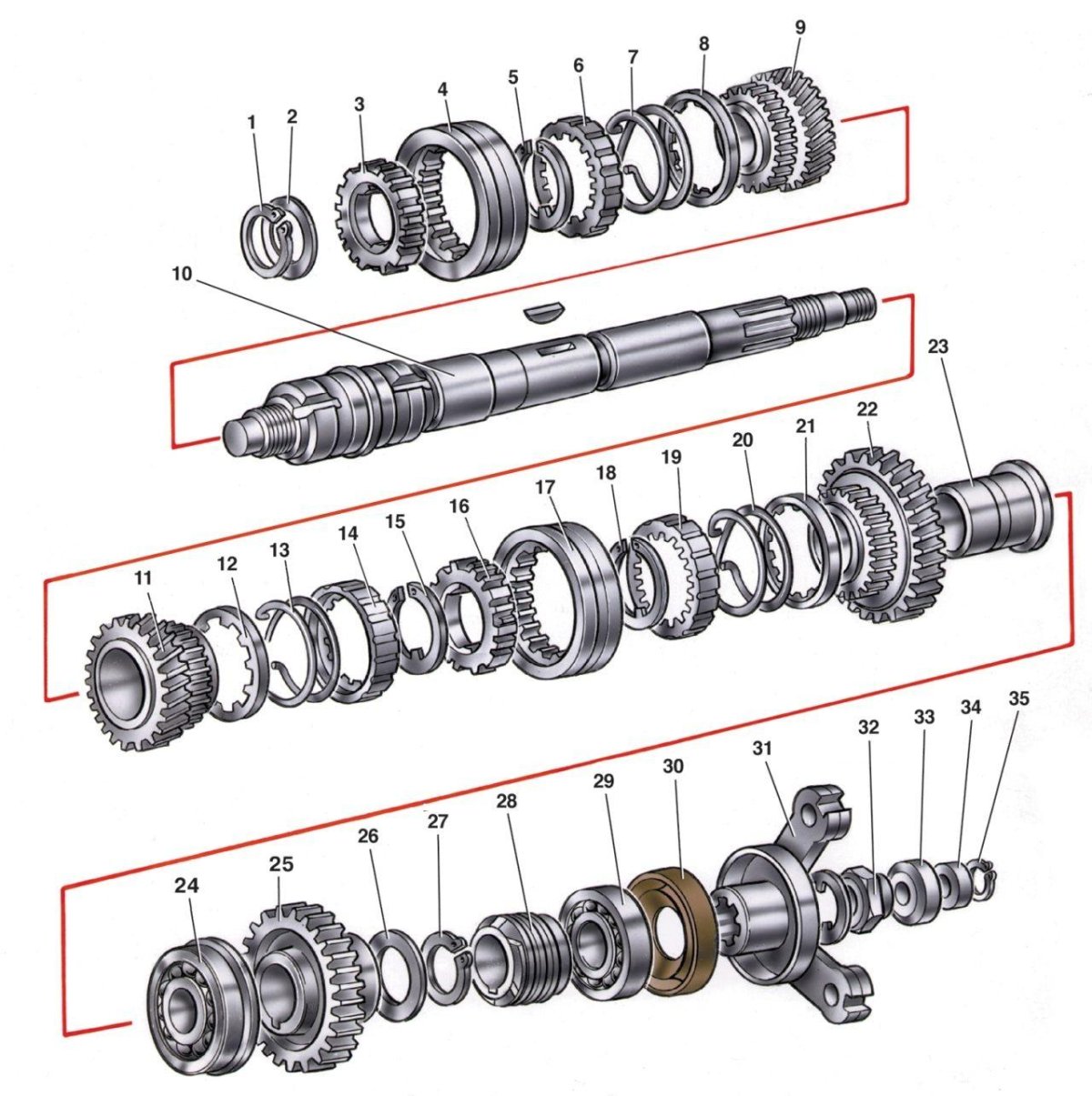 Сборка вторичного вала ВАЗ 2107