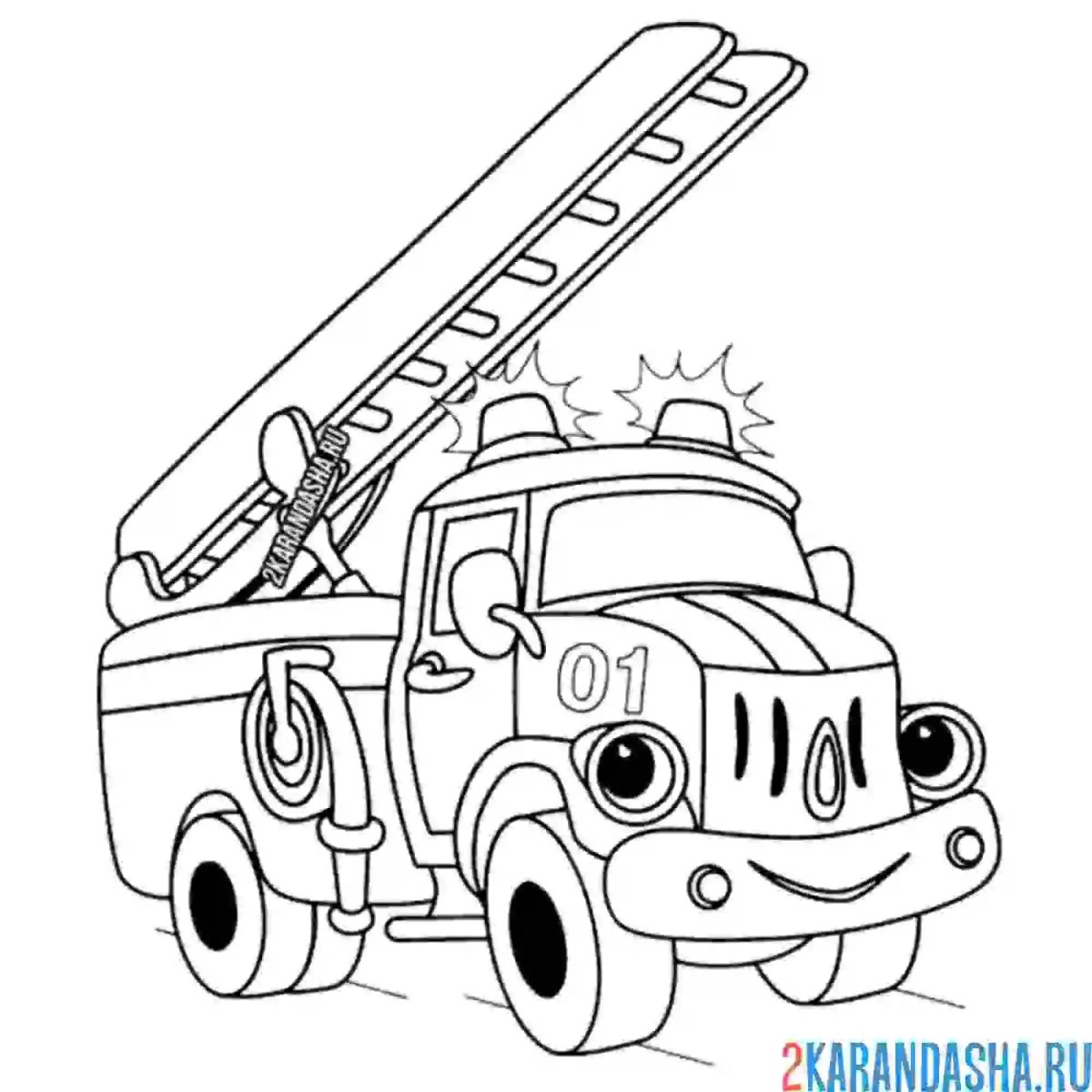 Пожарная машина раскраска для детей
