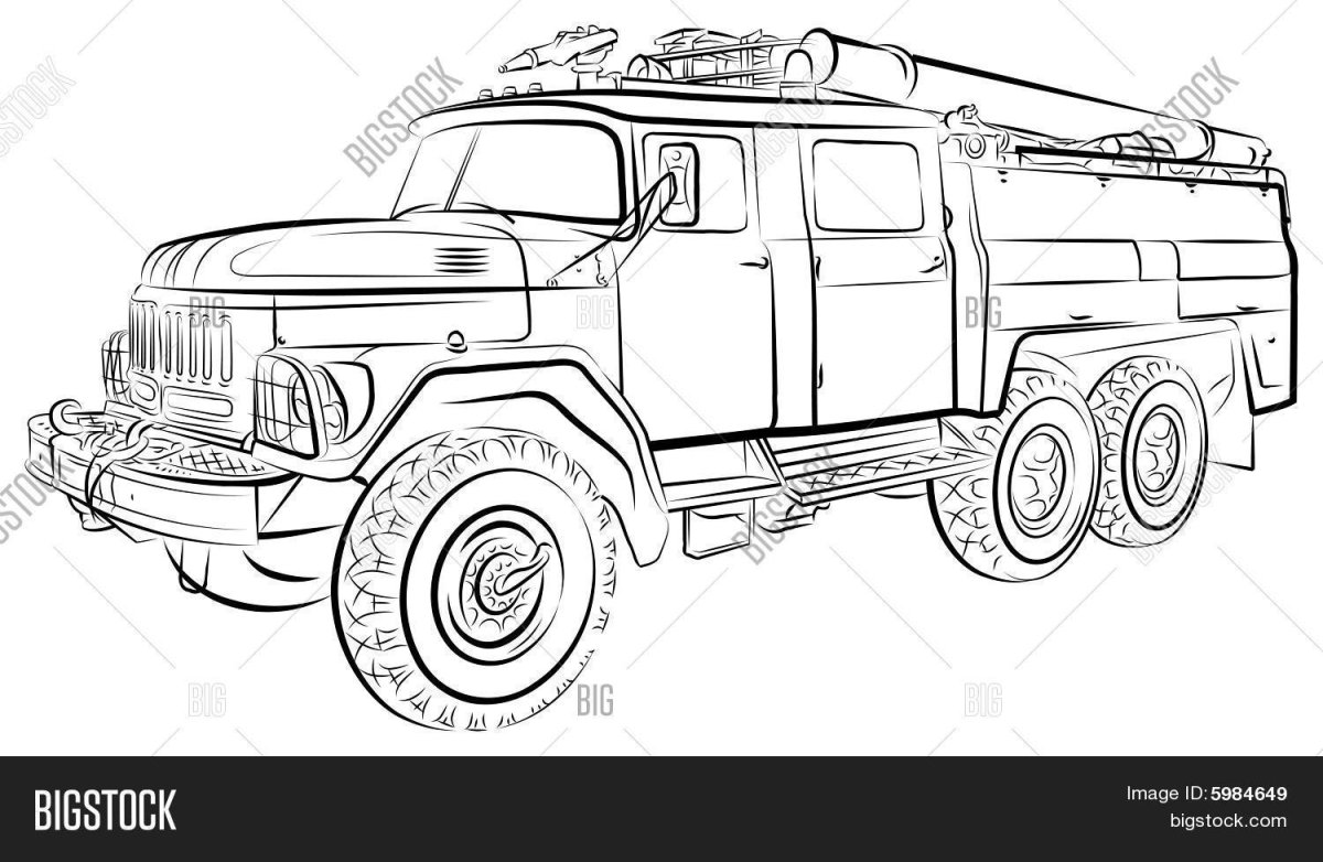 Пожарная машина Урал 5557 раскраска