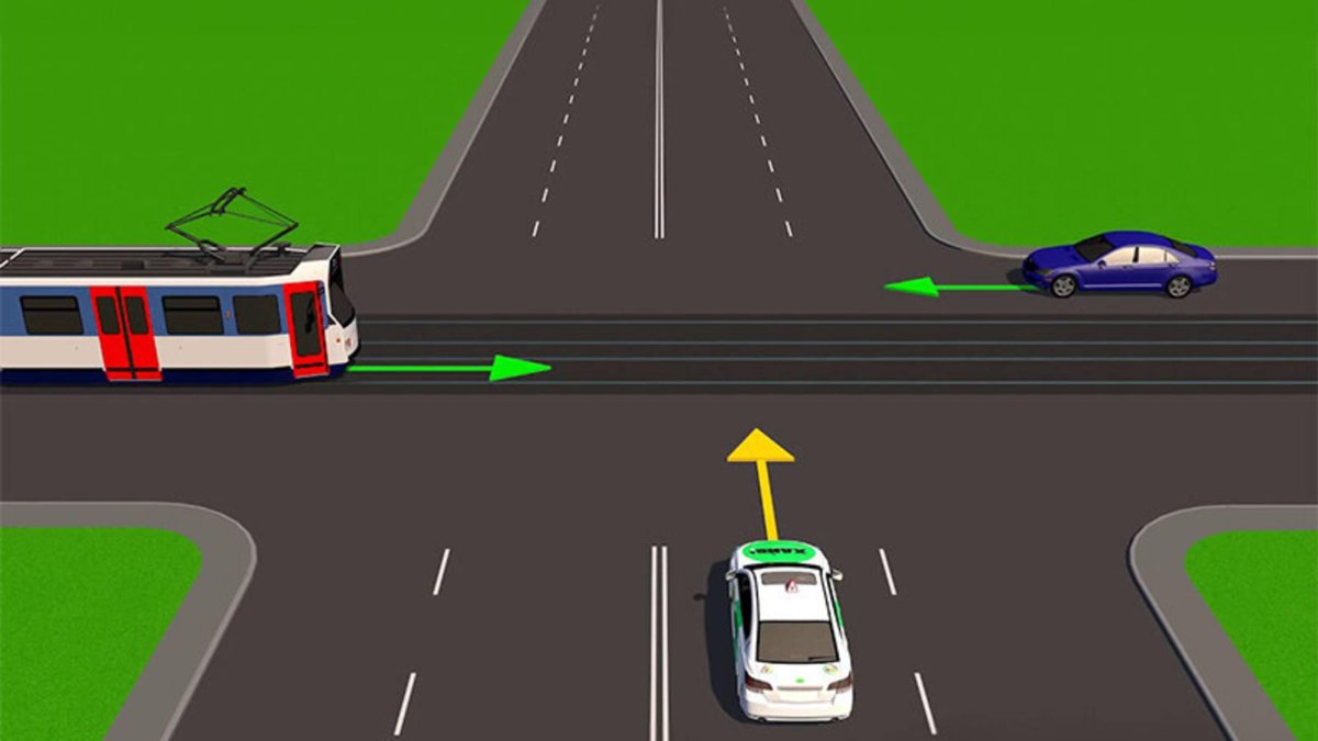 Равнозначный перекресток с трамвайными путями