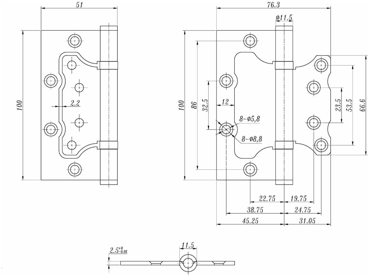 Петля-бабочка 4"*2,5мм 2bb AC "Сазар"