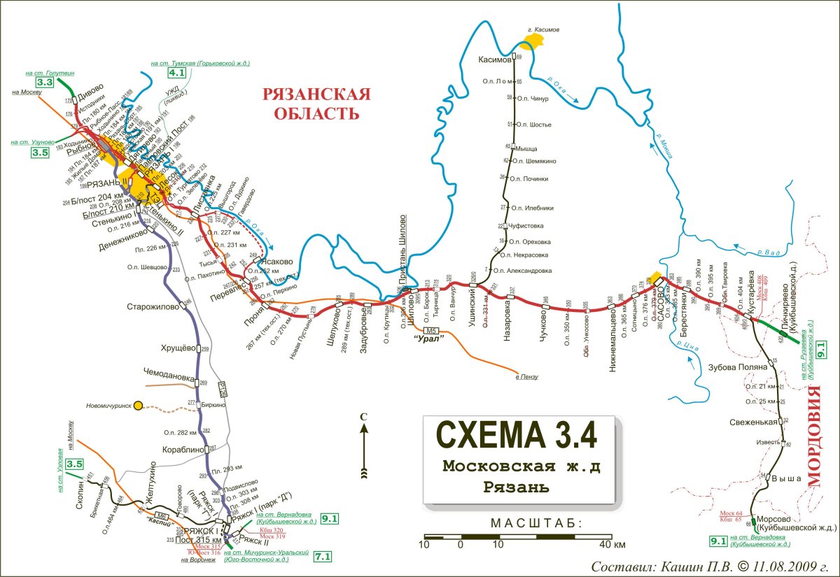 Железные дороги Рязанской области на карте