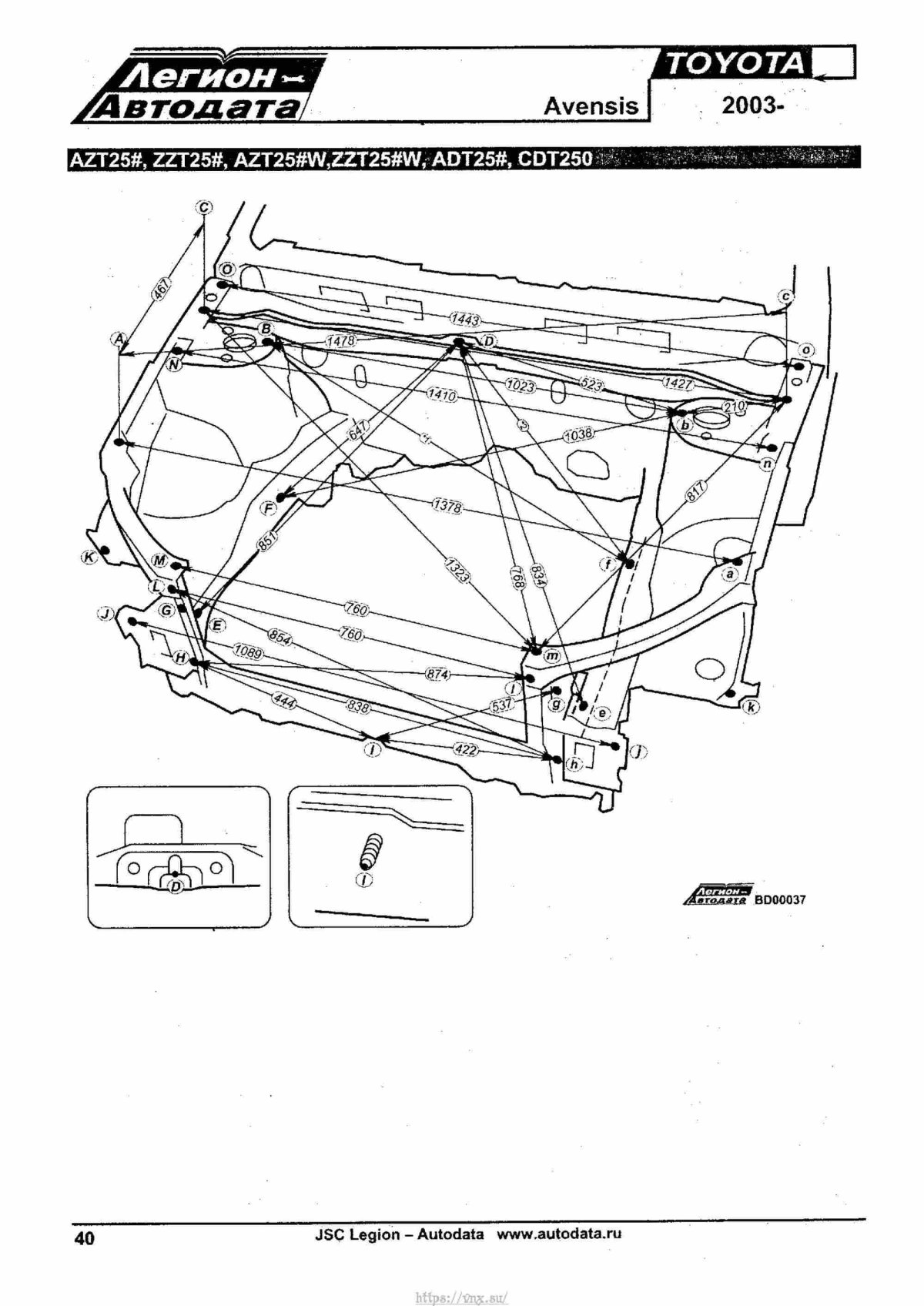 Геометрия кузова Тойота Королла 120 кузов
