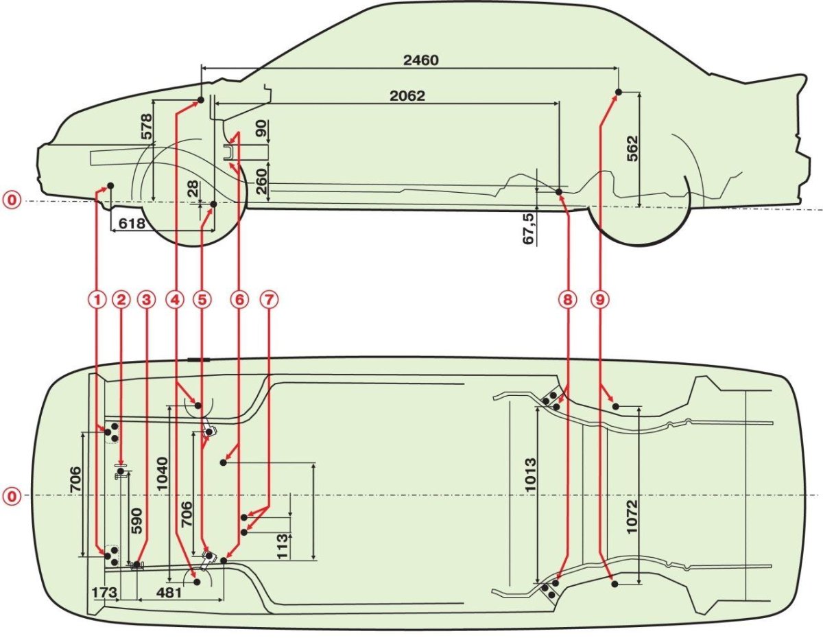 Контрольные точки геометрии кузова ВАЗ 2115