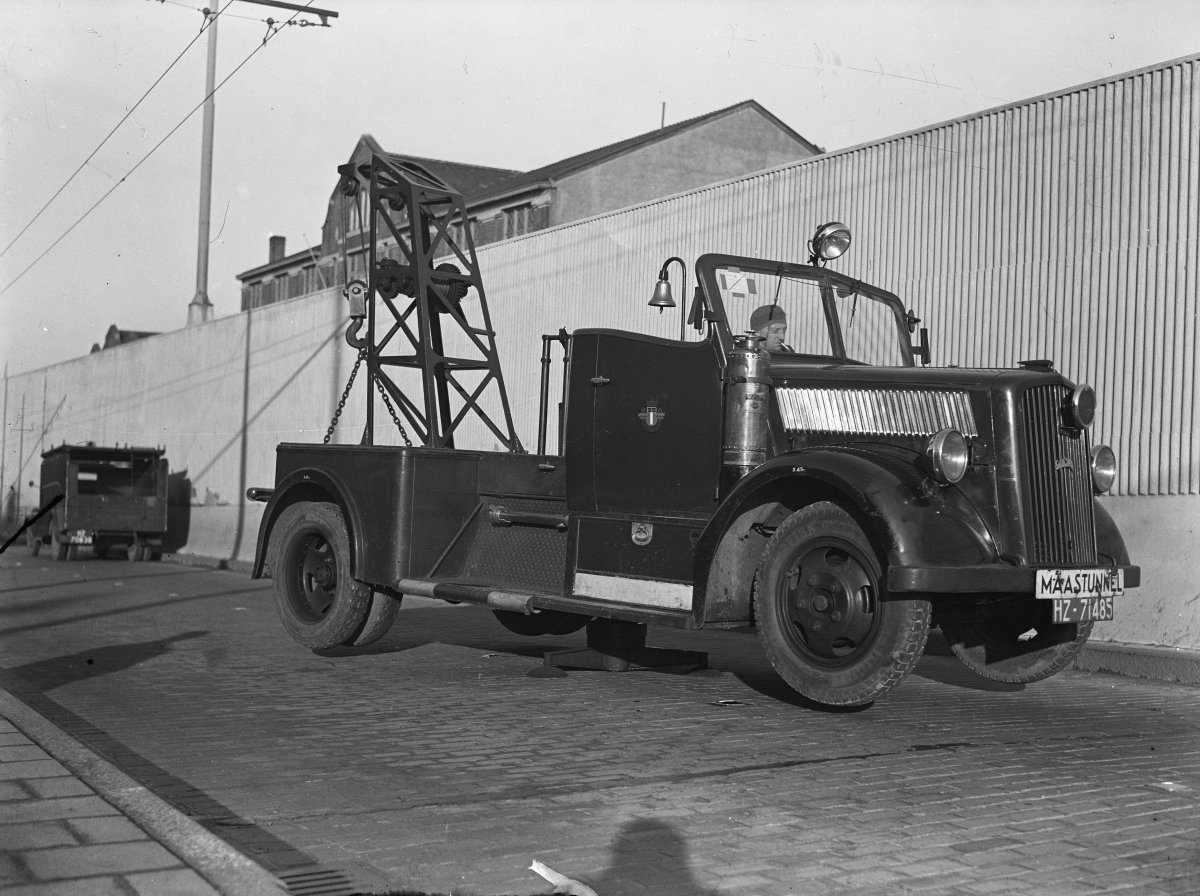 Trucks and Cranes in Black and White
