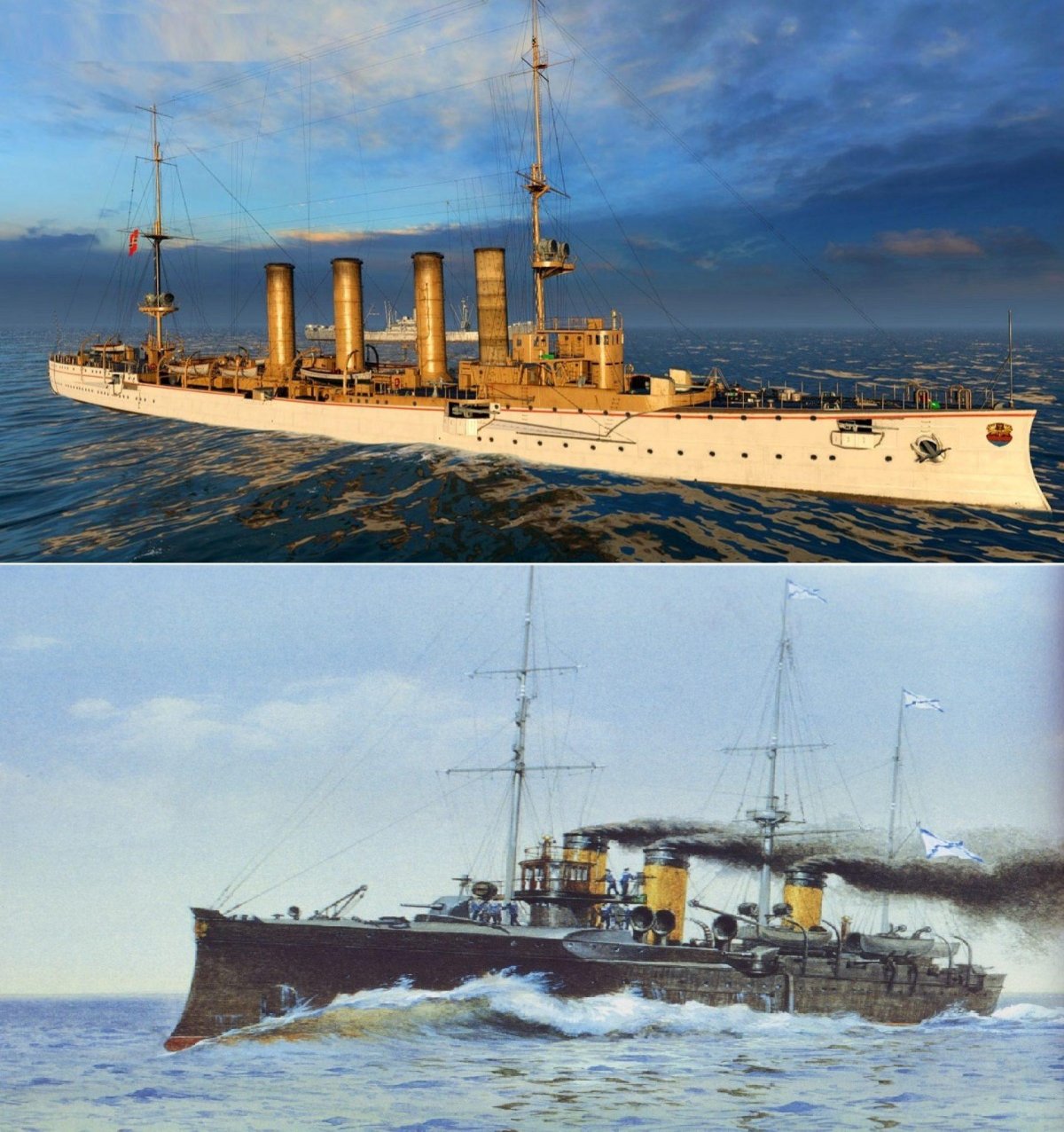 Крейсер Эмден с фальшивой трубой