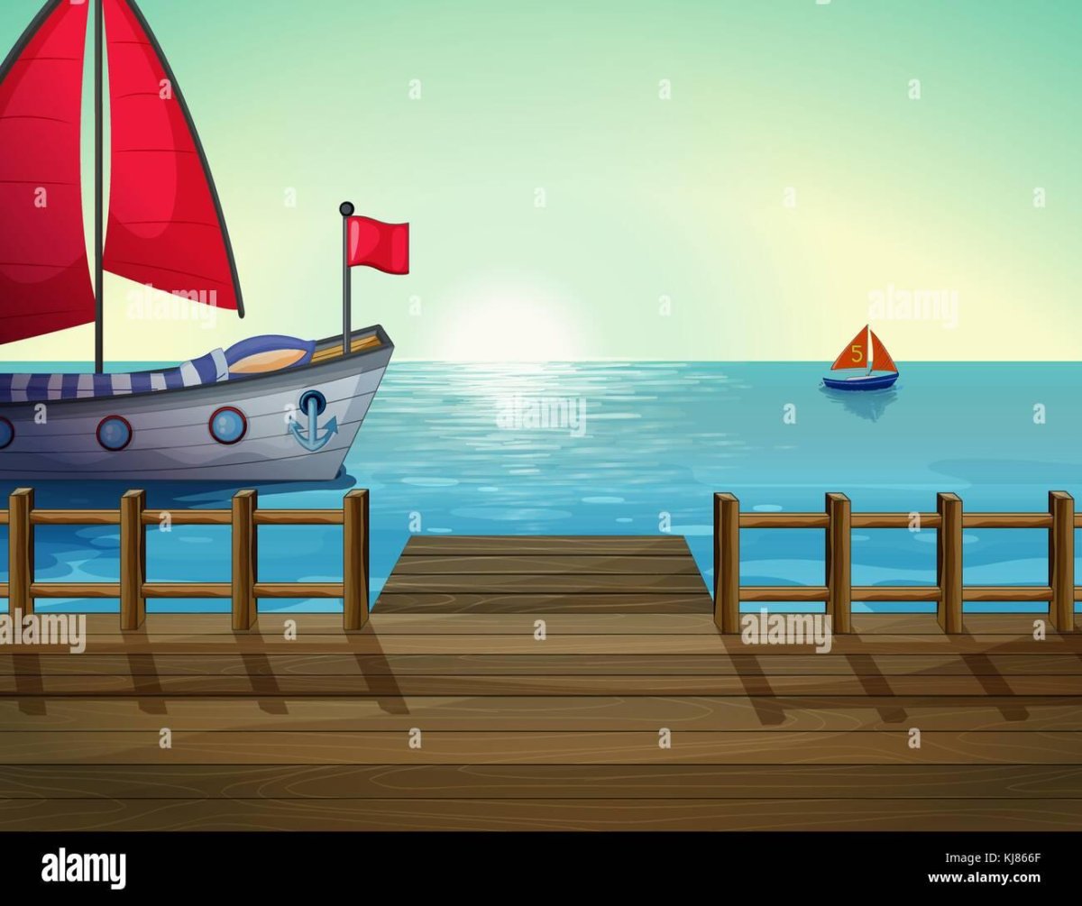 Море с кораблём мультяшное